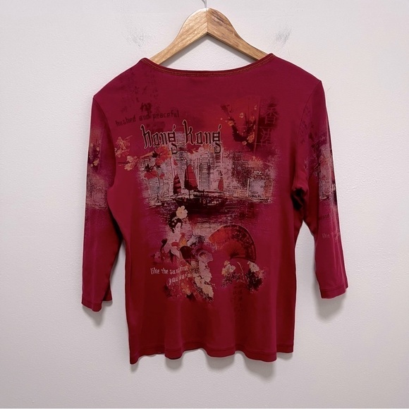 VINTAGE Y2K Christopher & Banks Hong Kong Graphic 3/4 Sleeve Shirt. Size M - Picture 2 of 12